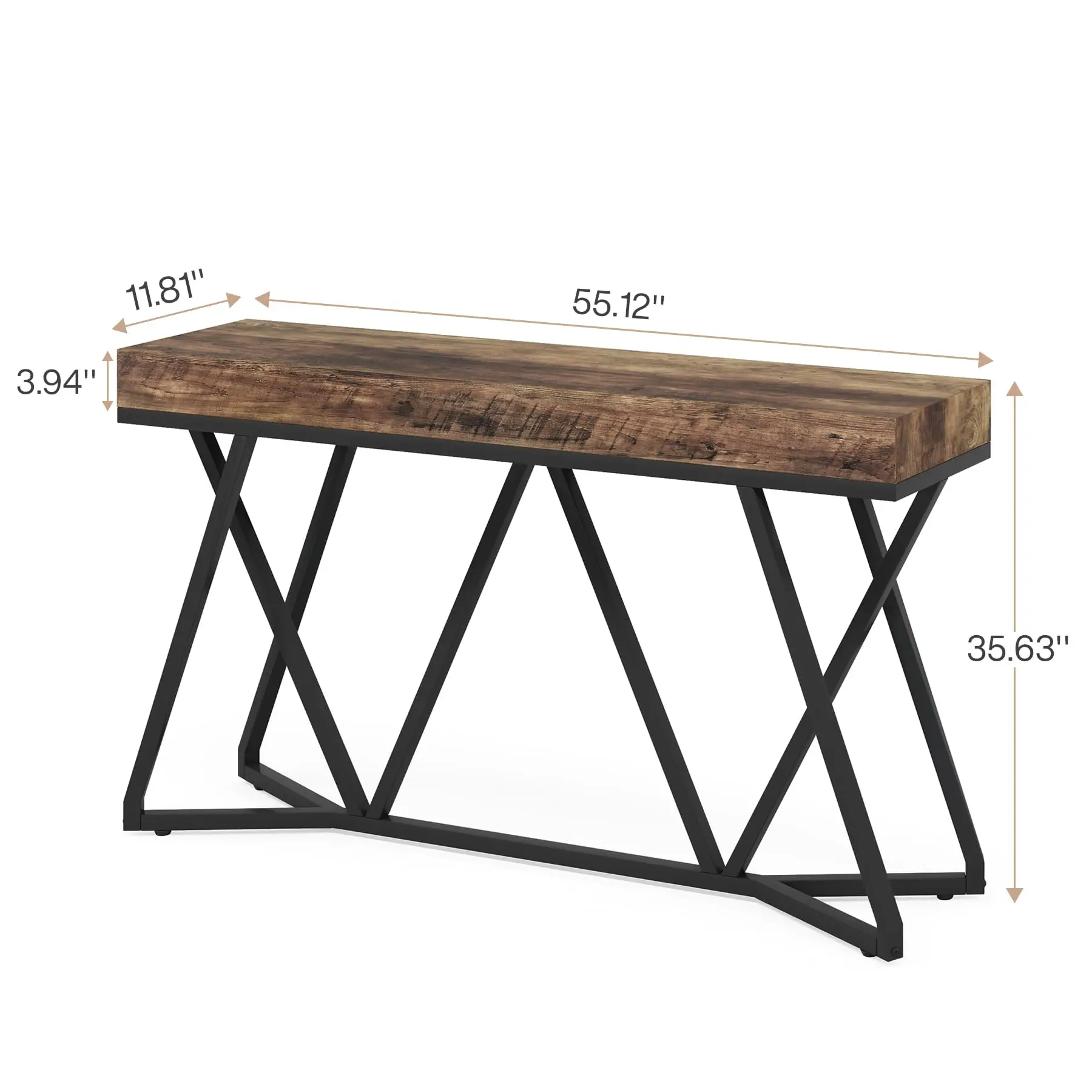 Tribesigns 55 Inch Console Table, Farmhouse Sofa Table Wood Entryway Table with Unique Metal Base, Behind The Couch Table Foyer