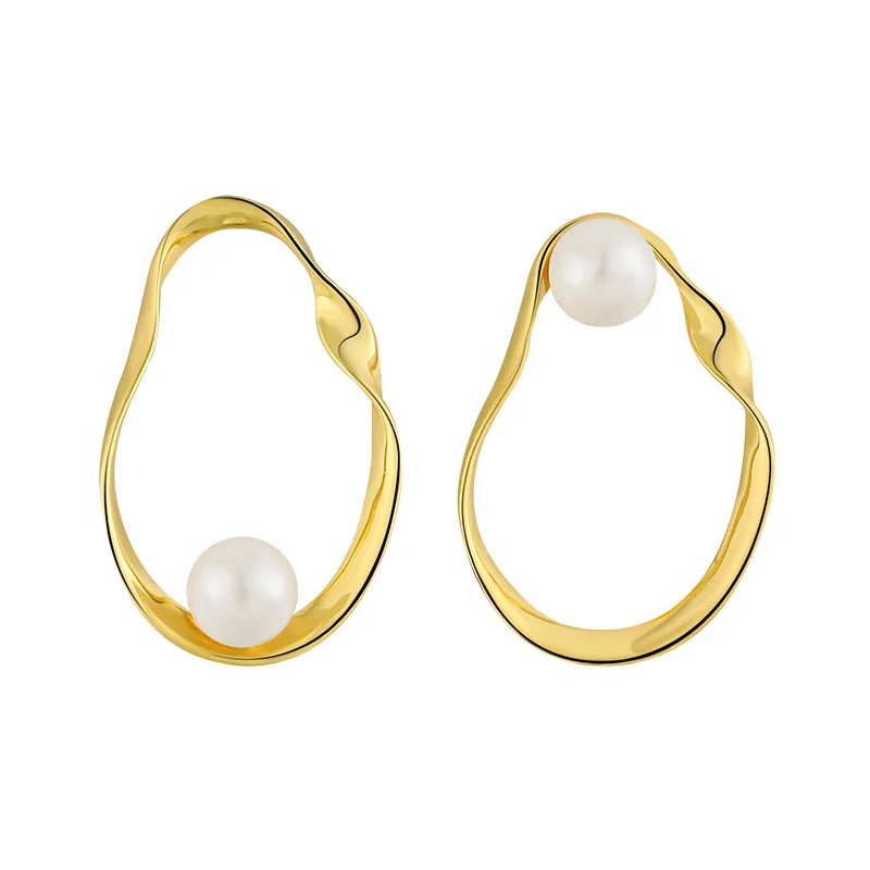 Luxury S925 Sterling Silver Hoop Earrings Inlaid Pearl Earring Versatile Fashion Electroplating Jewelry for Charms Woman Gift