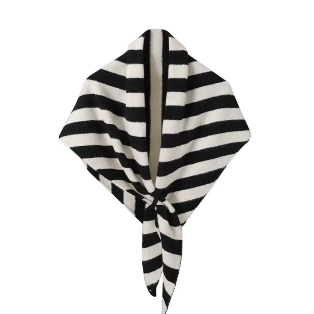 

Soft Korean Style Striped Scarf Cashmere Thickened Winter Shawl Neck Warmer Windproof Knitted Triangle Scarf Outdoor