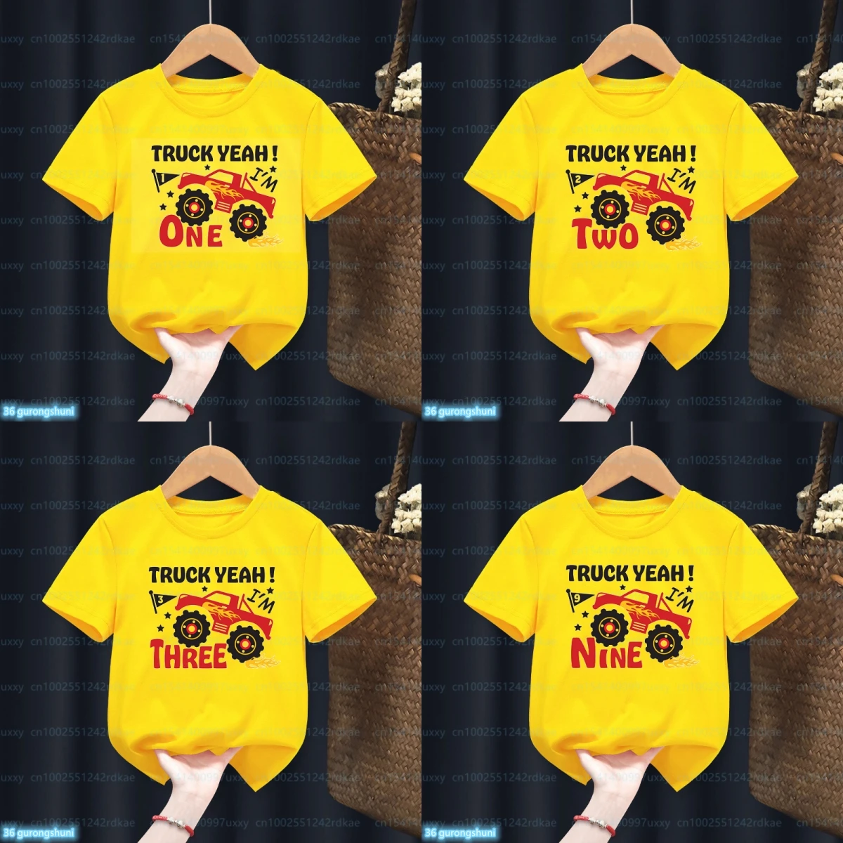 

Love Truck yeah t-shirt Number 1-9 Happy Birthday Gift Yellow clothe boys girls t-shirt short sleeve tees tops Custom Your Name