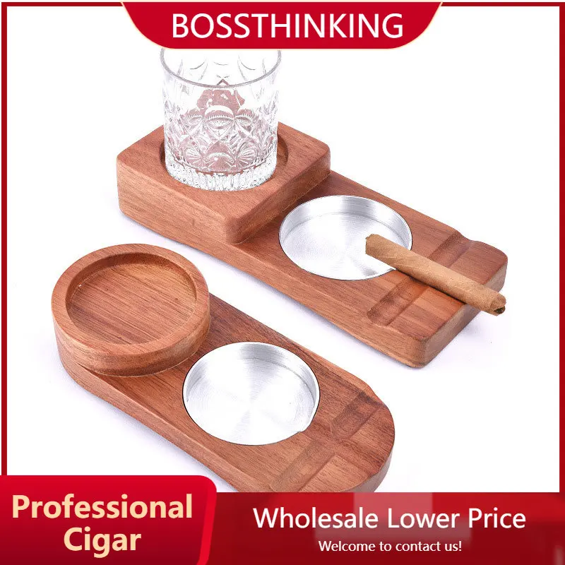 

Cigar Ashtray Coaster Creative Ashtray Box Wooden Ash Tray Cigar Rest Smoking Accessories Whiskey Glass Tray and Cigar Holder