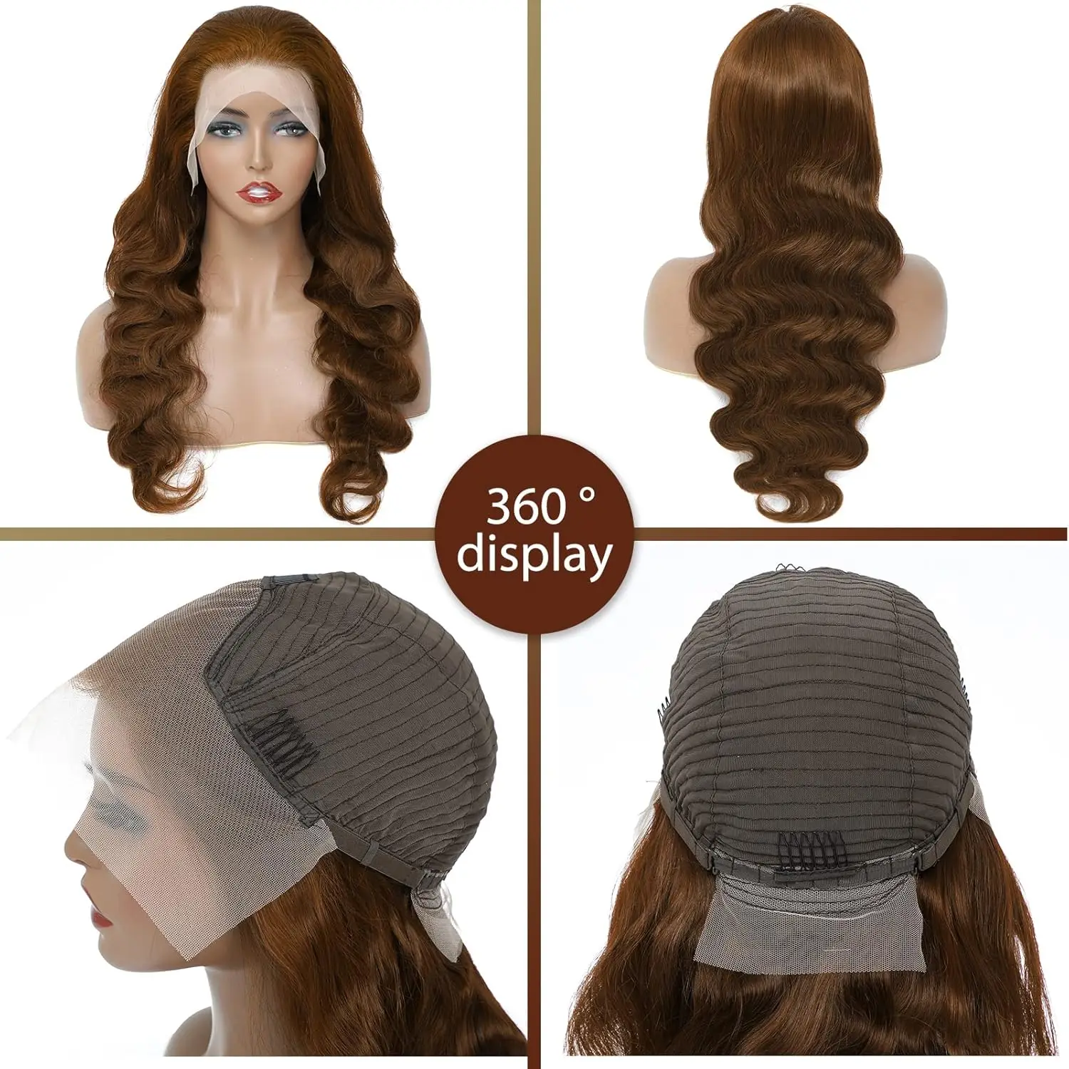 34/36 Körperwelle Braun 13x6 Zoll Lace Front Perücke Echthaar Perücke für Frauen Vorgezupfte braune farbige Perücken Echthaar 180 % Dichte