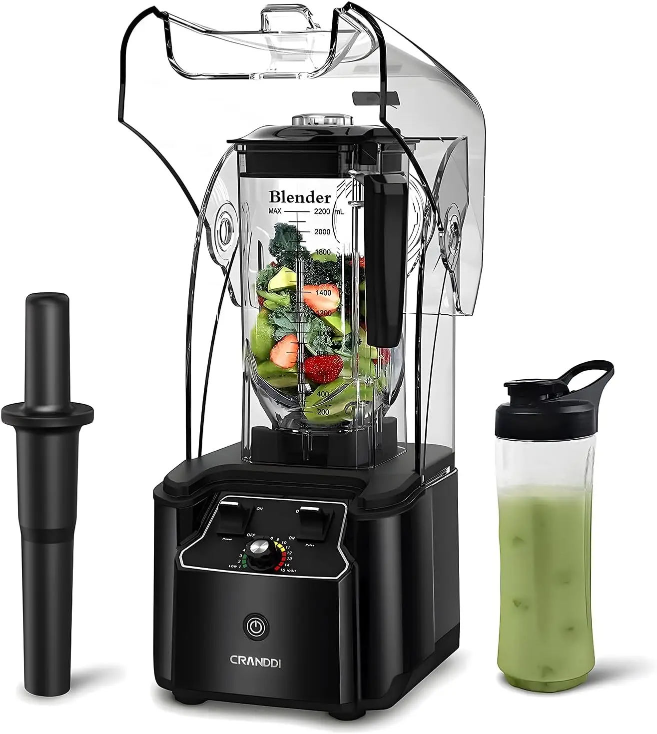 Quiet Commercial Blender with Soundproof Shield, 2200 Watt Professional Blenders for Kitchen with 80oz Jar and Self-Cleaning, Hi
