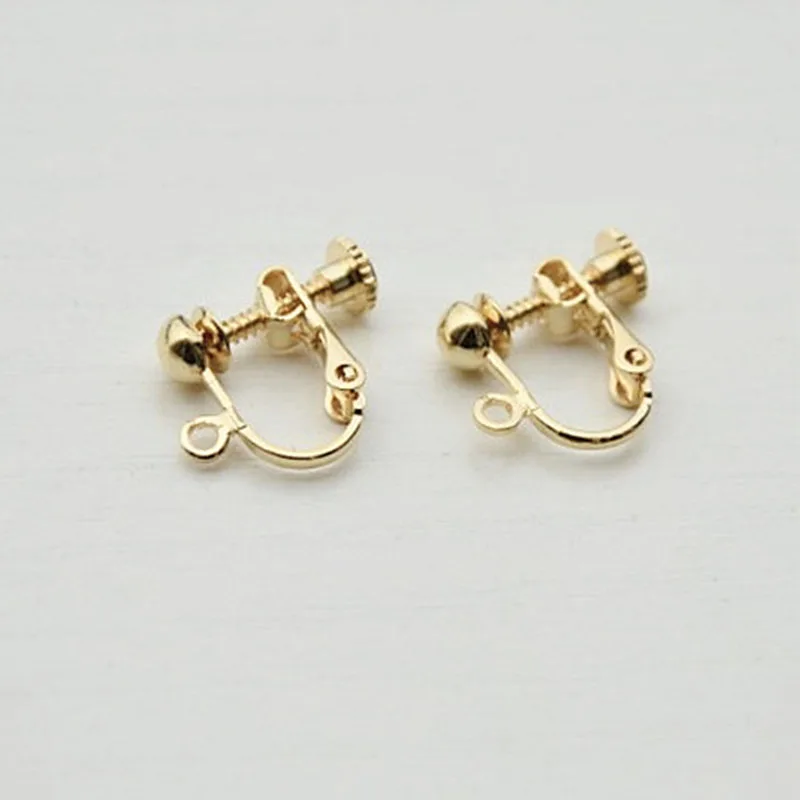 20PCS 14x17mm Brass Round Head Screw Ear Clip DIY Handmade Clip On Earrings Parts No Pierced Ear Clips Jewelry Making Findings