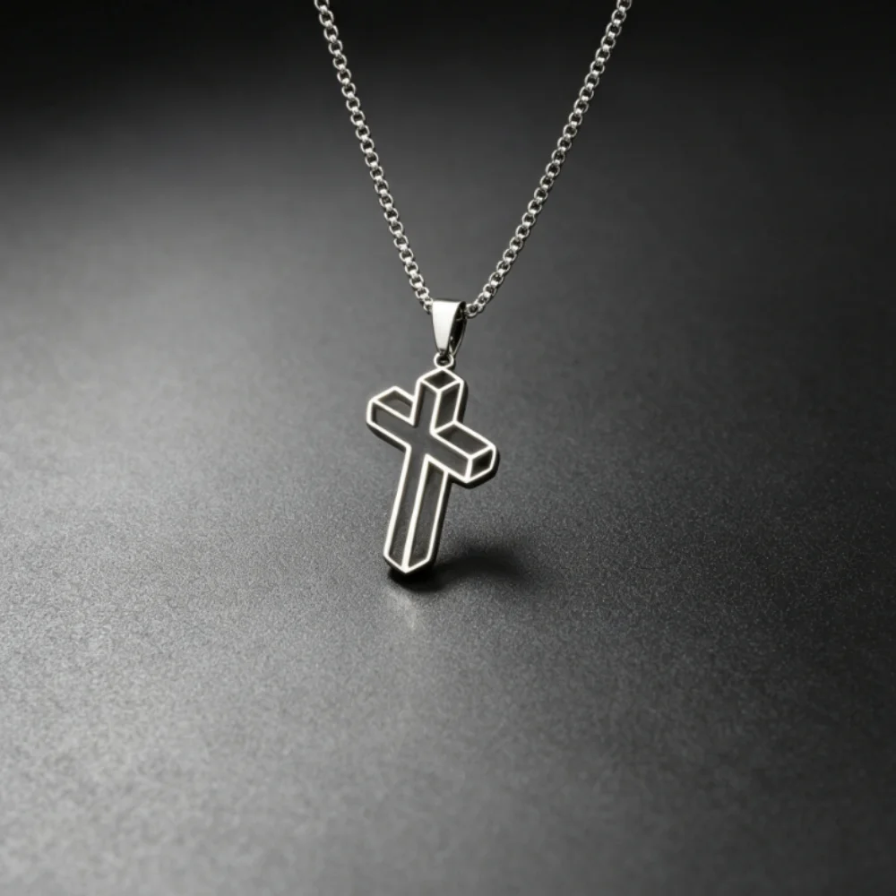 Stainless Steel 3D Outline Cross Necklace for Men Women Hollow Geometric Crucifix Pendant Christian Religious Jewelry Gift
