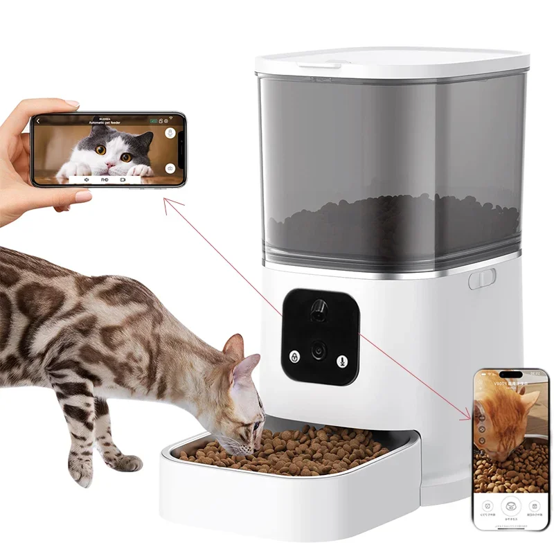 6L WIFI Tuya APP Two Way HD Video Food Dispenser Small Animal Pet Cats Dogs Smart Automatic Feeder With Dual