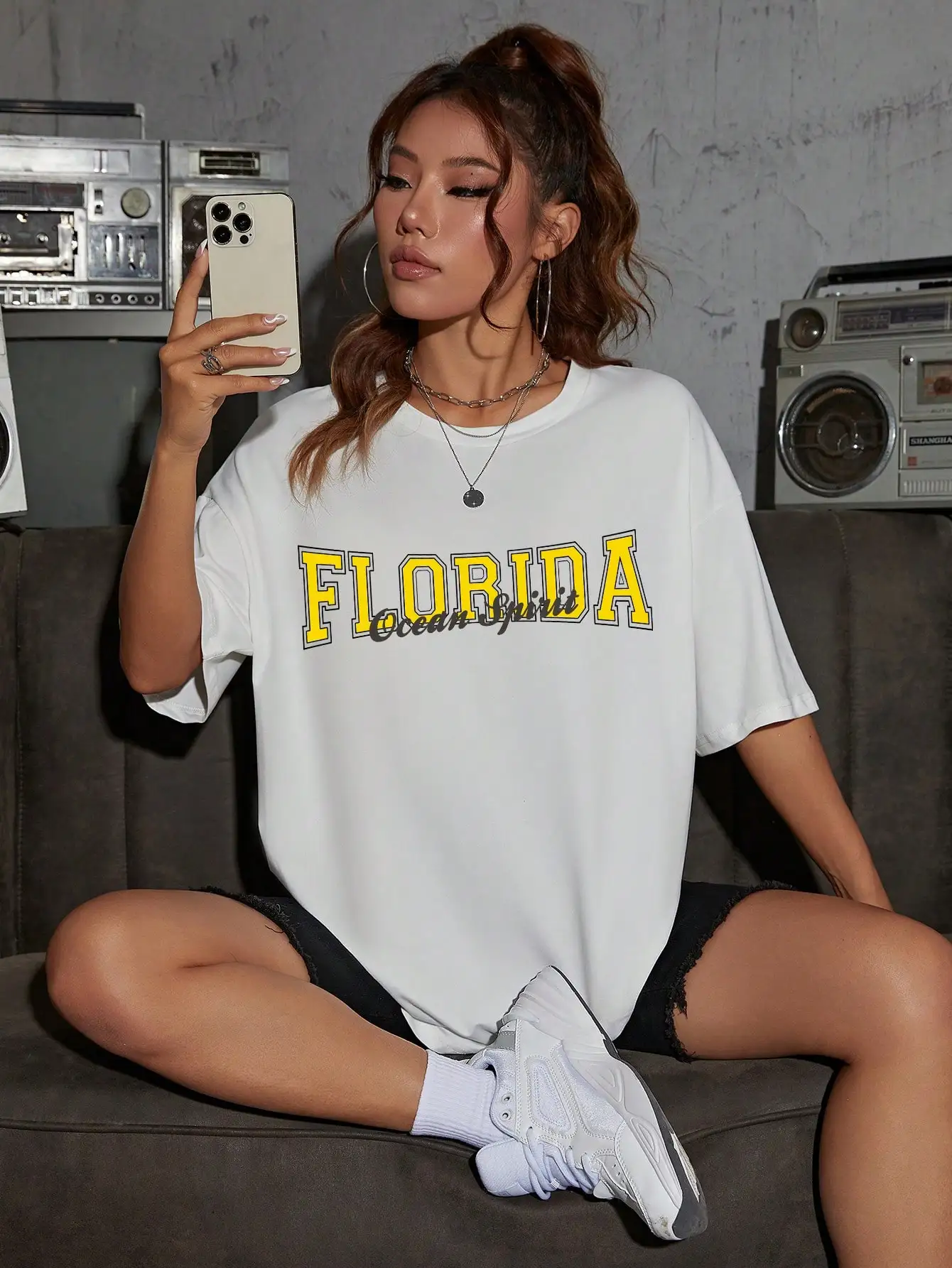 Florida Ocean Spirit Cotton Tee Tops Original Street Loose Tee Shirt Aesthetic Essential Softt-Shirts Loose Sport Casual Tee Top