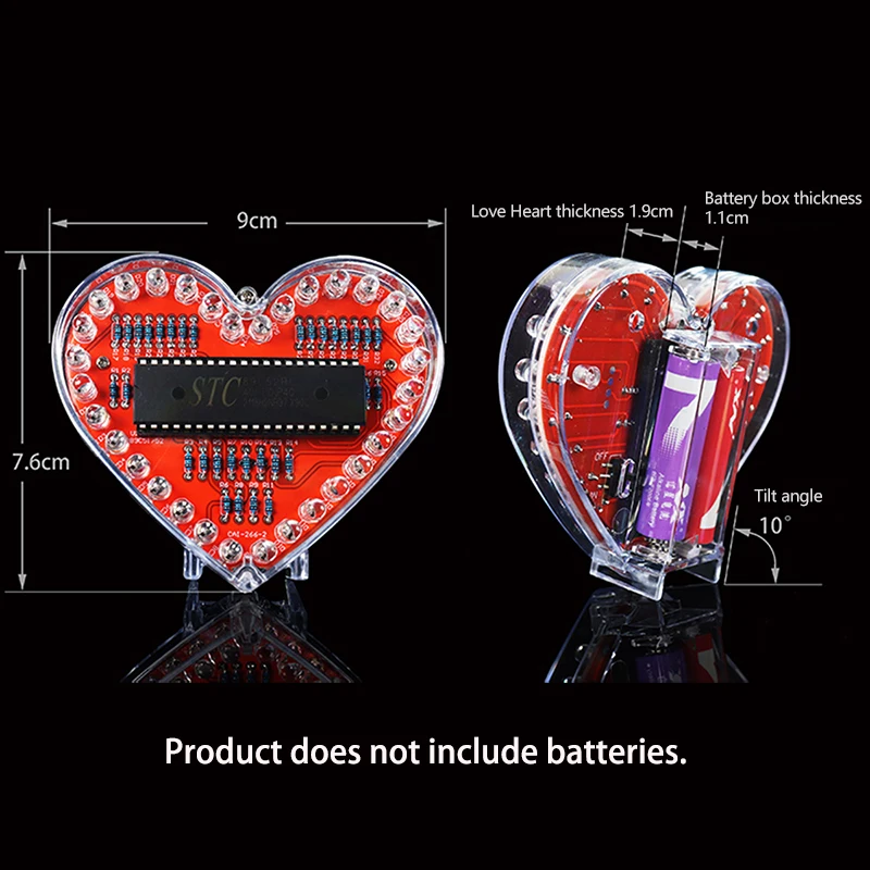 Multi-color LED Heart Shaped Flowing Light DIY Electronic Kit RGB Diy Love Heart Soldering Practice Kit