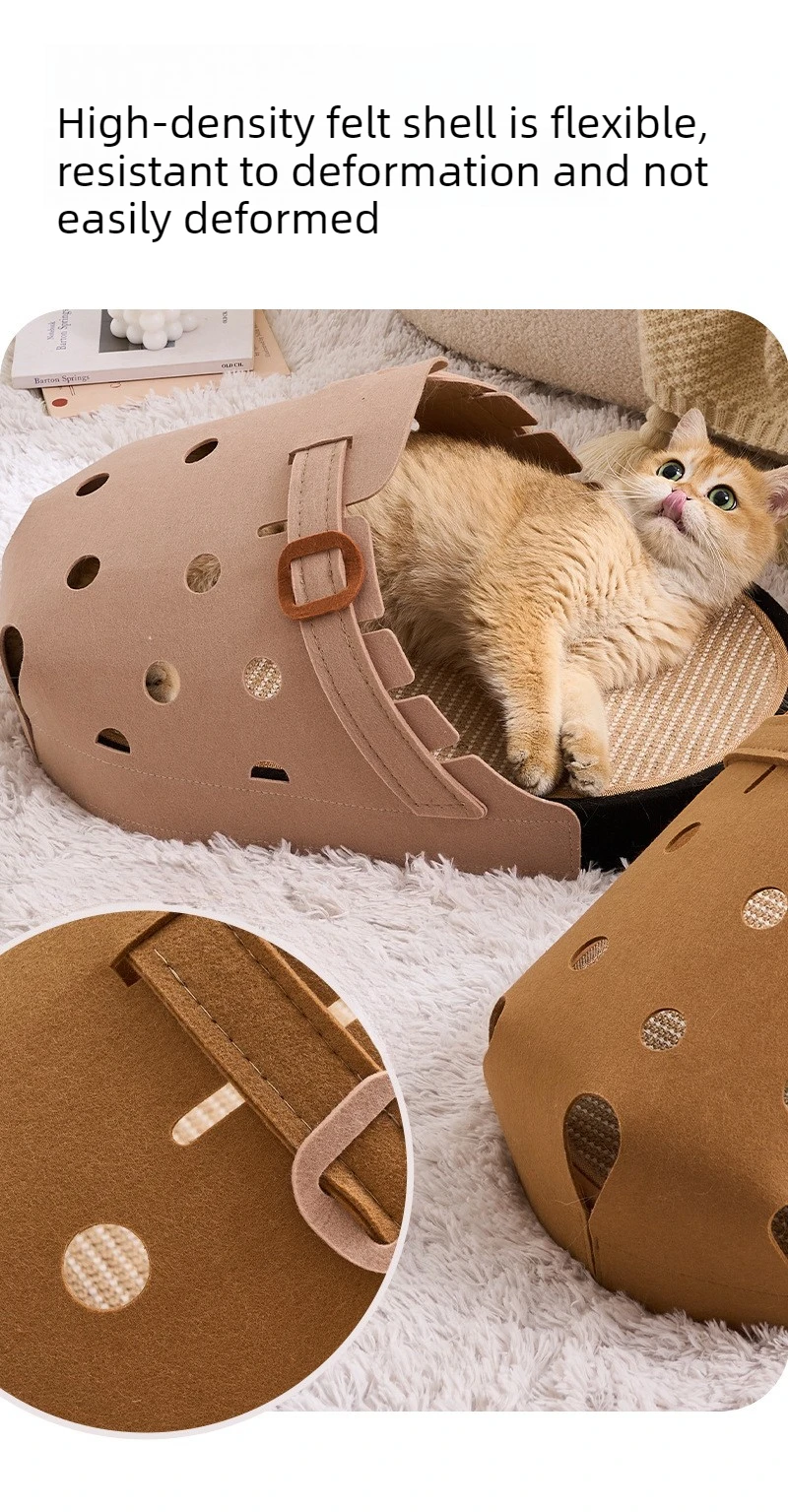 Slipper‑Style Cat Bed Sisal Scratching Pad Cat Beds Semi Enclosed Creative Breathable Kitten Beds Funny Anti Scratch Puppy House