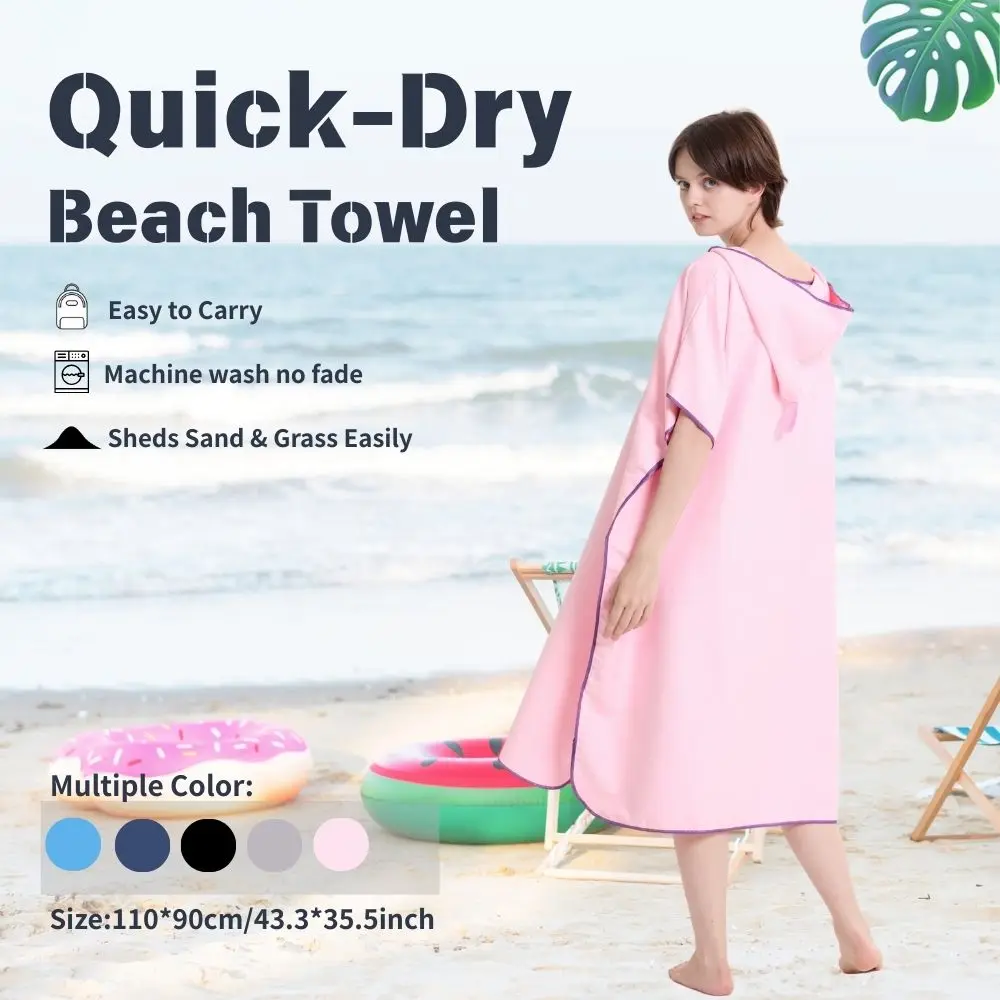 

Adults Quick Dry Hooded Poncho Towel Microfiber Swim Changing Robe for Beach, Pool, Gym & Travel