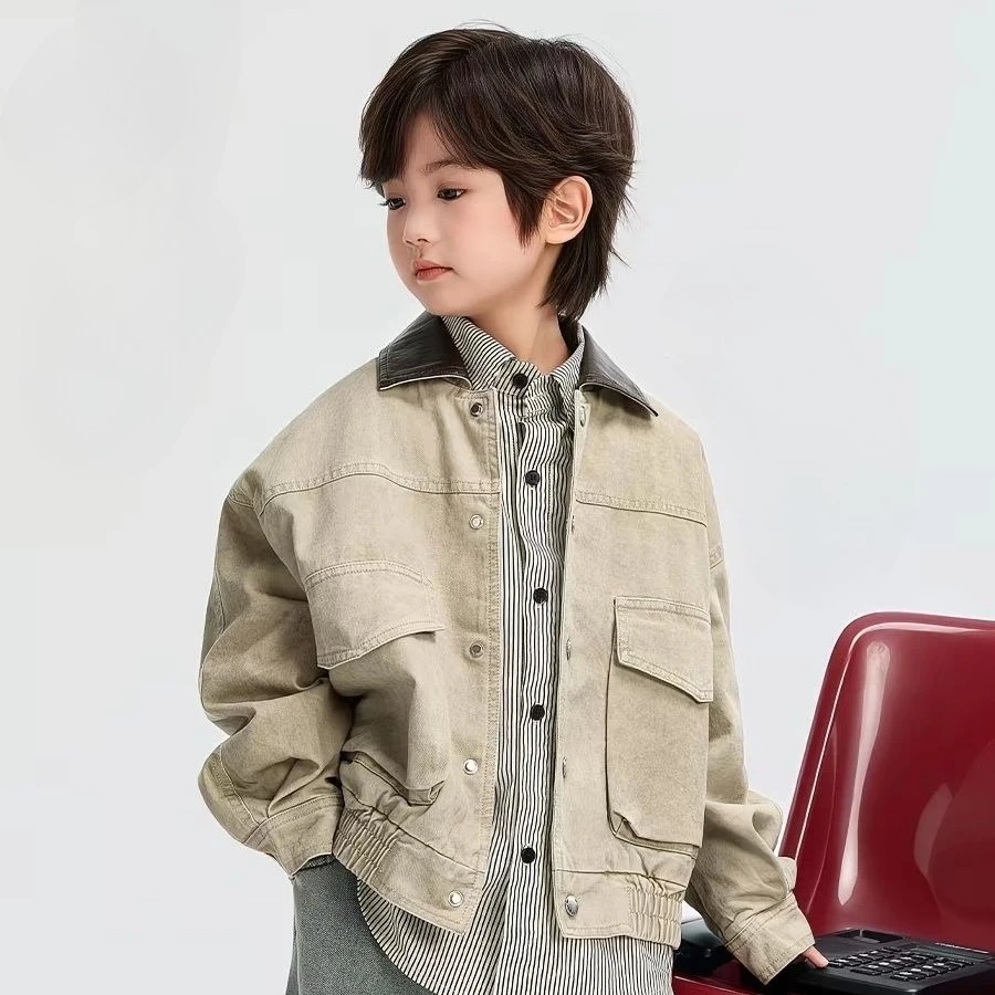 2026 New Kids Jacket Spring Autumn Korean Style Casual Zip-Up Single Breasted Coat for Toddler Children