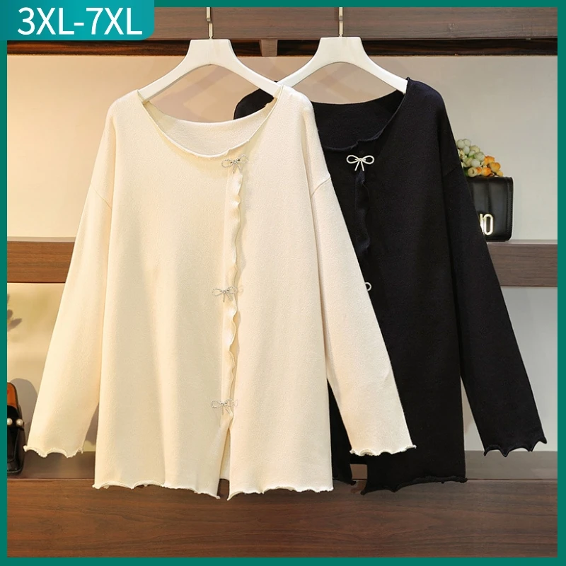 

New 2022 Autumn Winter Plus Size Tops For Women Large Size Long Sleeve Slim Elastic Black Beige Knit Shirt 3XL 4XL 5XL 6XL 7XL