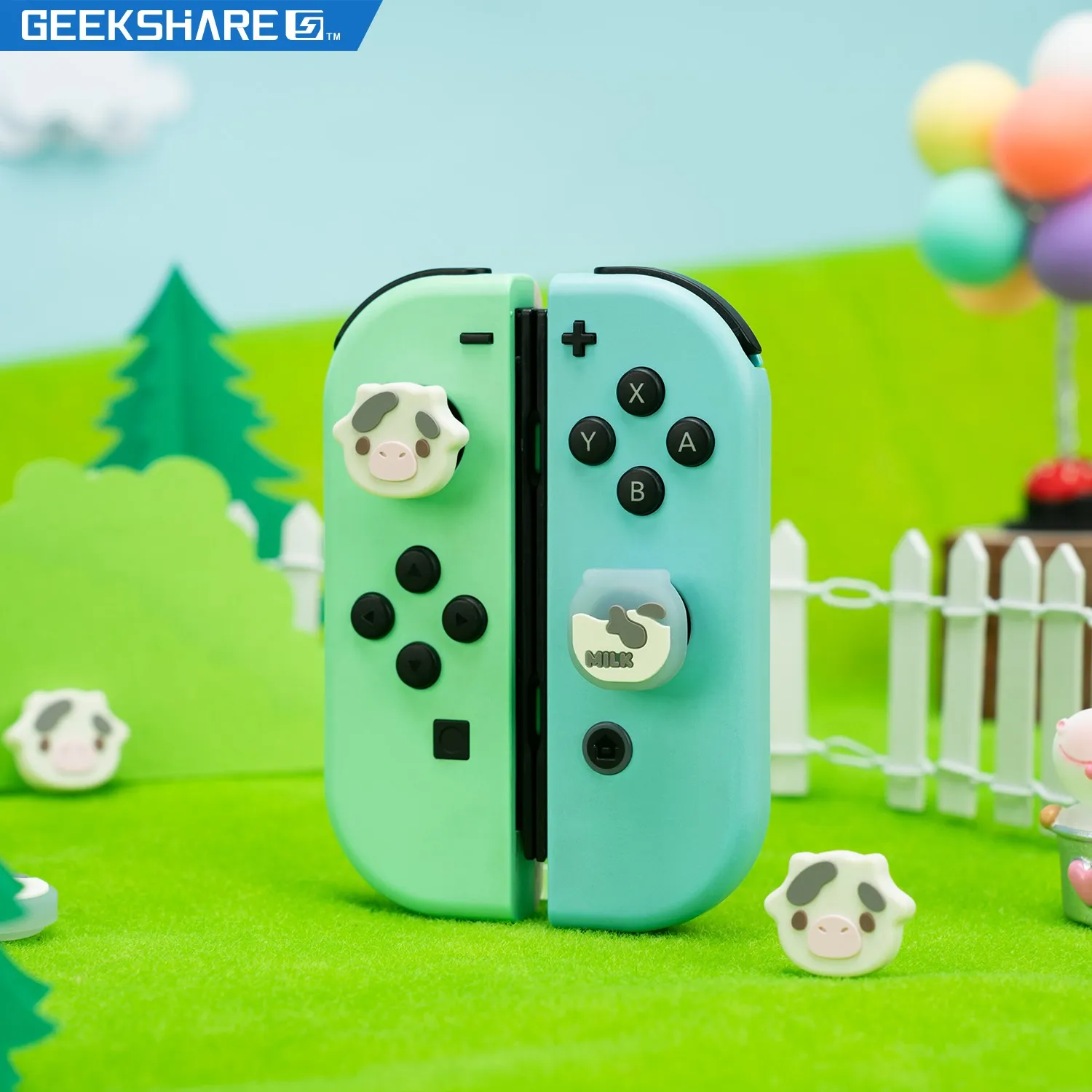 

GeekShare Kawaii Thumbstick Cover For Nintendo Switch Cute Milk Cow Switch Oled Thumb Stick Grip Caps Joystick Cover For NS Lite