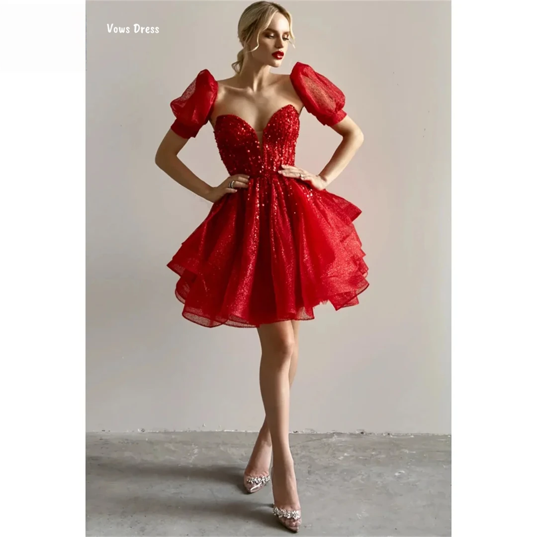 

Vows Wedding Evening Dress Woman Red Elegant Party Dresses for Women Luxury Prom Dresses 2025 V-neck Custom Made Sequins Gala