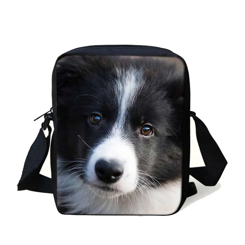 Cute Border Collie 3D Print Kids School Bags Mini Handbags for Girls Shoulder Messenger Bags Book Bags Crossbody Bag for Women