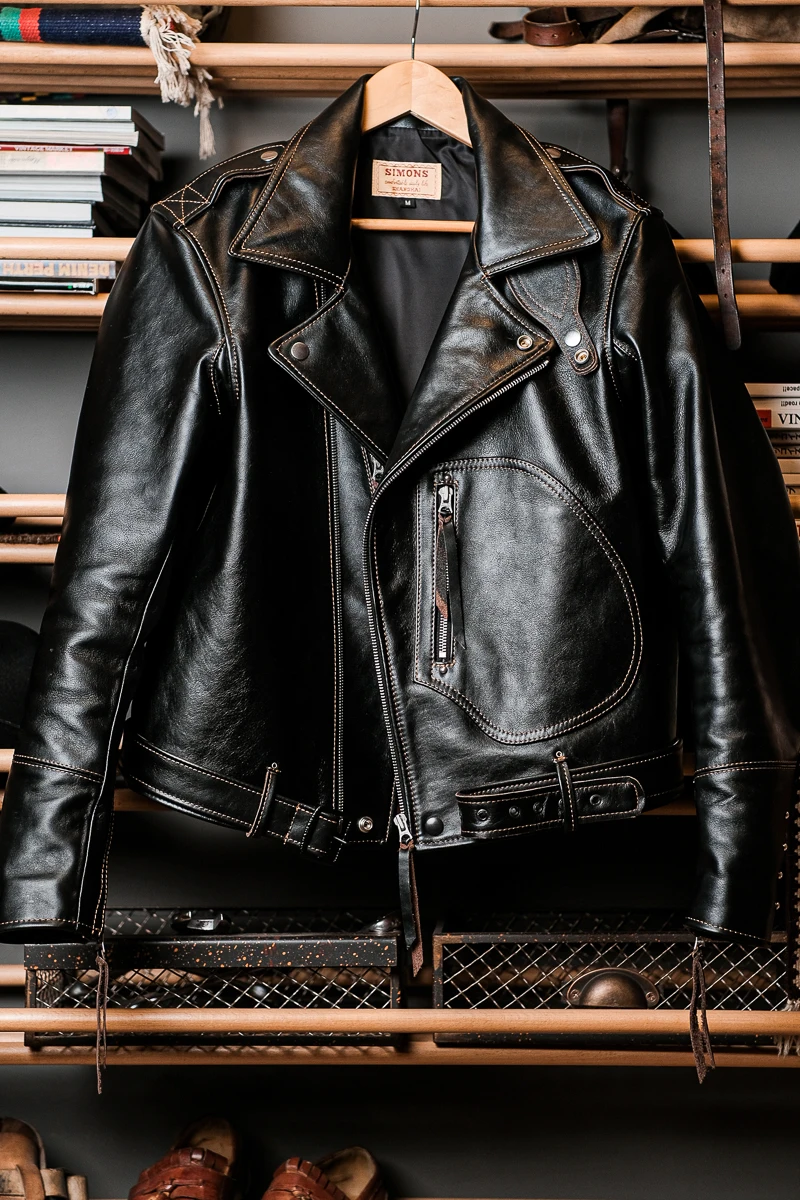 YR!Free shipping.Luxury Full grain imported tea core calfskin jacket.Classic motor rider Genuine leather coat.Brand quality