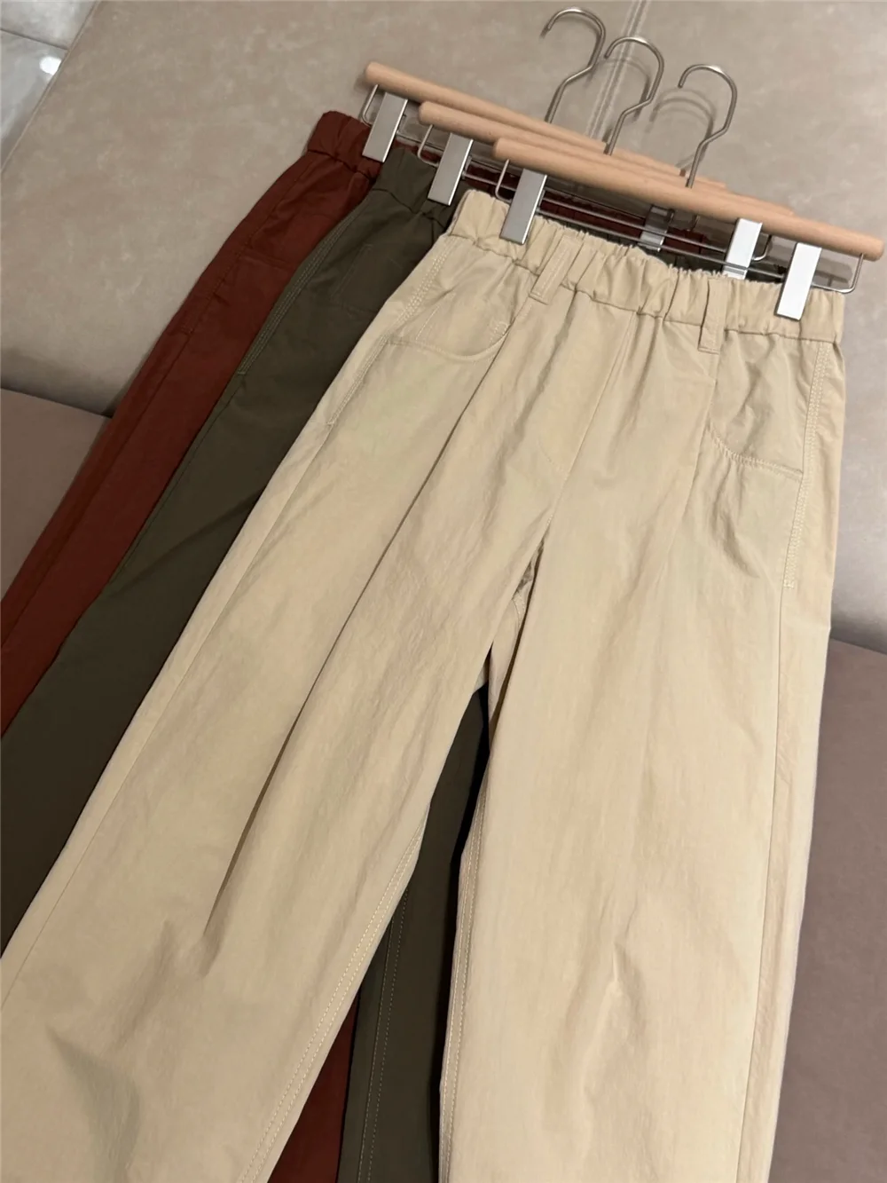 

Women Spring Summer Cotton Elastic Waist Tapered Pencil Pants