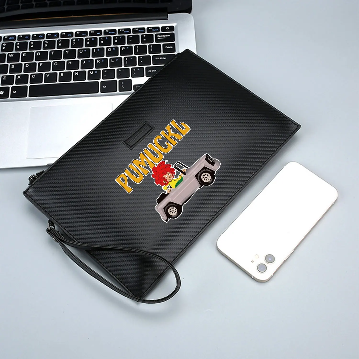 Pumuckl conduite dans le véhicule Sac à main élégant imprimé en PU pour homme à la mode et pratique pour le transport quotidien