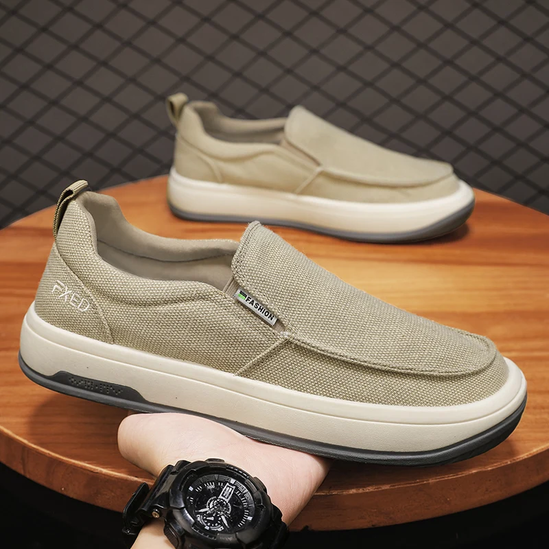 Men\'s Breathable Casual Canvas Slip Shoes Comfort Slip-on Loafer Soft Penny For Men Lightweight Driving Boat Shoes Loafers