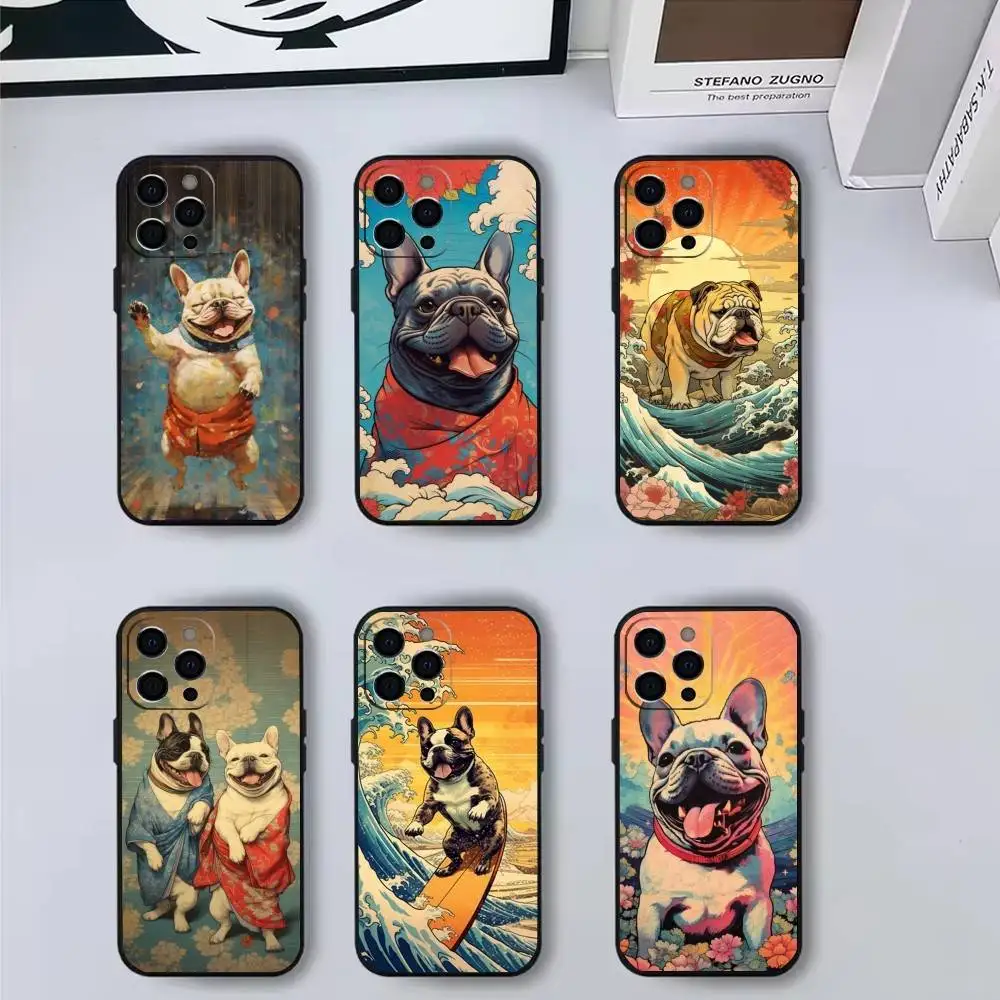 

Cute French cartoon b-bulldog Phone Case For iPhone 17,16,15,14,13,12,11 Plus,Pro Max,XS,Soft Silicone Black Cover