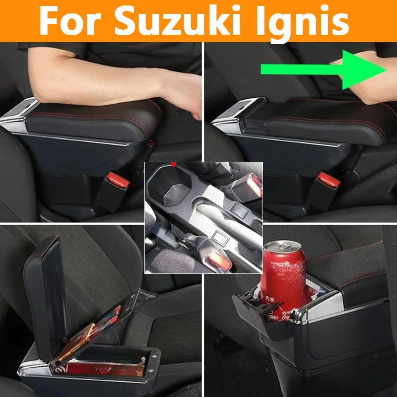 

Car modification accessories suitable for Suzuki Ignis interior armrest storage box center console black 1 set easy to install