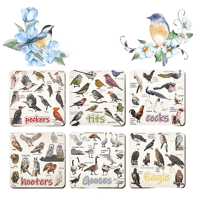 

Set of 6 Bird Pun Coasters, Bird Pun Coasters for Drinks, Square Coaster Set for Cups Home Funny Coasters Set for Bird Lover