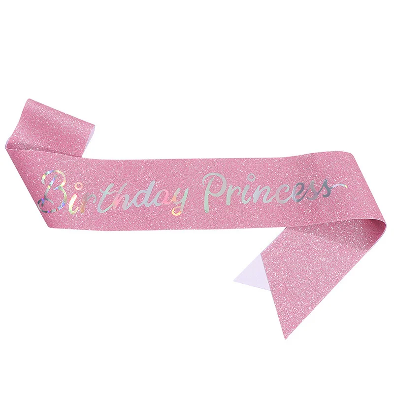 New Glitter cloth Ribbon Birthday Princess Gold lettering Iron On shoulder Birthday party etiquette band for Gril