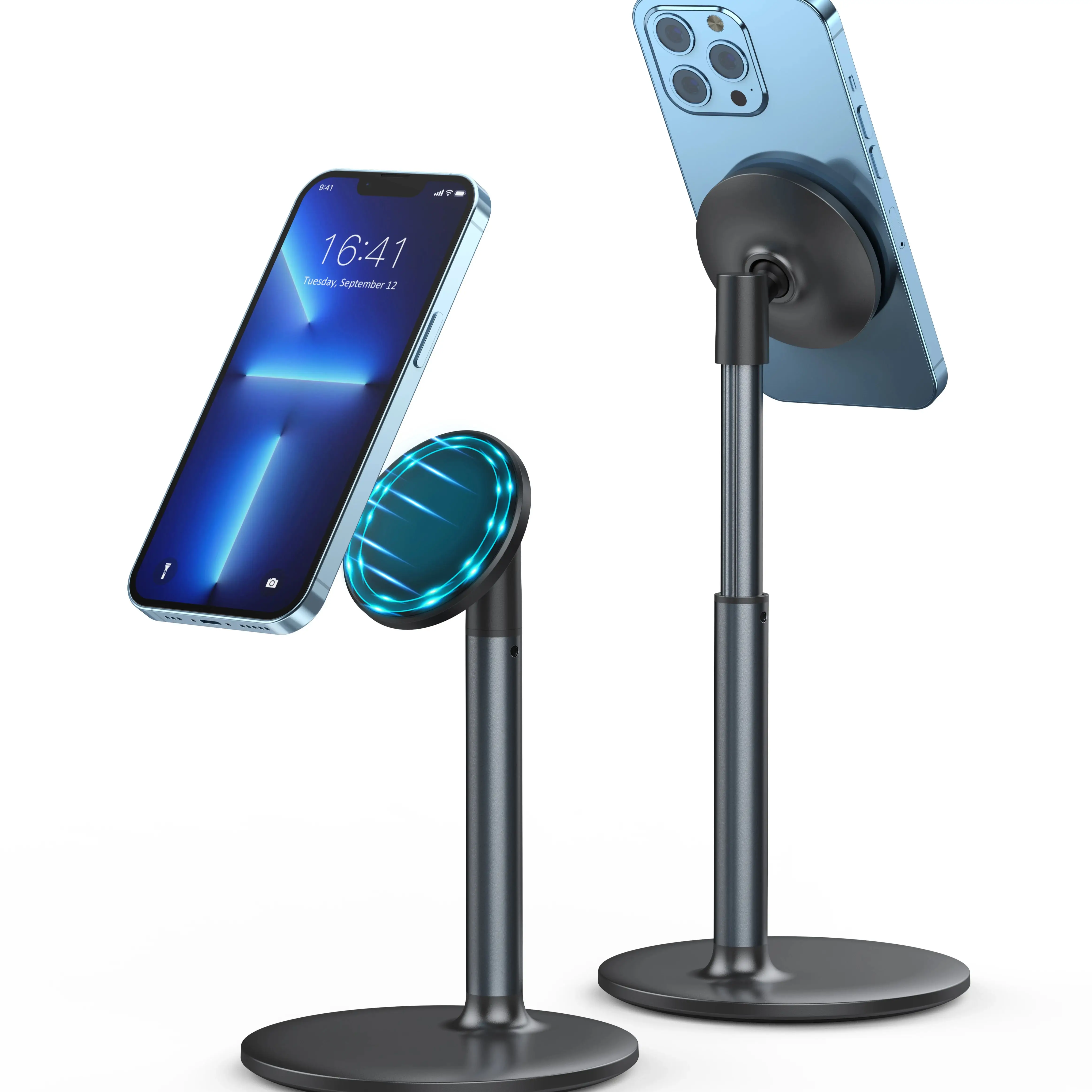 Magnetyczny stojak na telefon biurkowy do iPhone'a 16 15 14 13/12 - Stacja dokująca z uchwytem na telefon 360° ° Obrót, regulacja wysokości i nachylenia dla biura/domu
