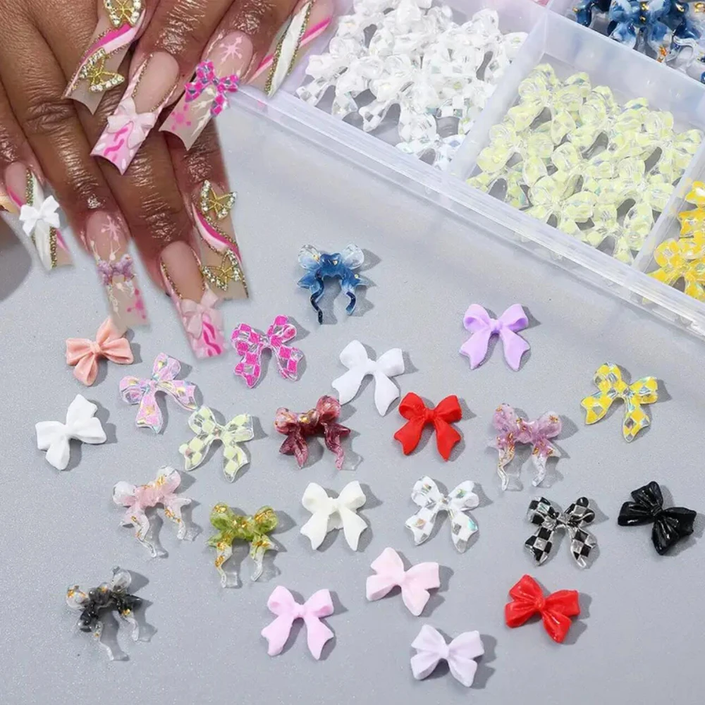 12/24Grids 3D Mixed Rose/Bow/Fruit/Pearl Nail Charms Flower,Butterfly,Pearls Love,Moon Y2K Nail Art Decoration DIY Nails Parts &