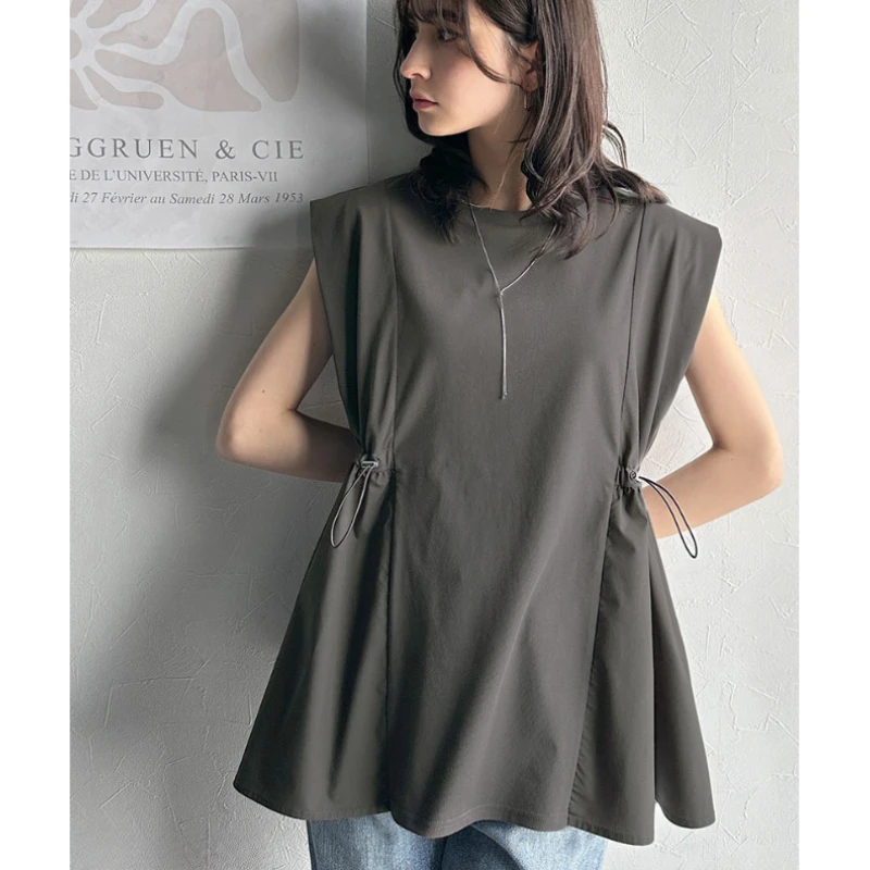 

Japanese Korean Style Sleeveless T-shirt Women's Tops 2025 Summer New French Commuting O-Neck Slim Casual Versatile Tees Female