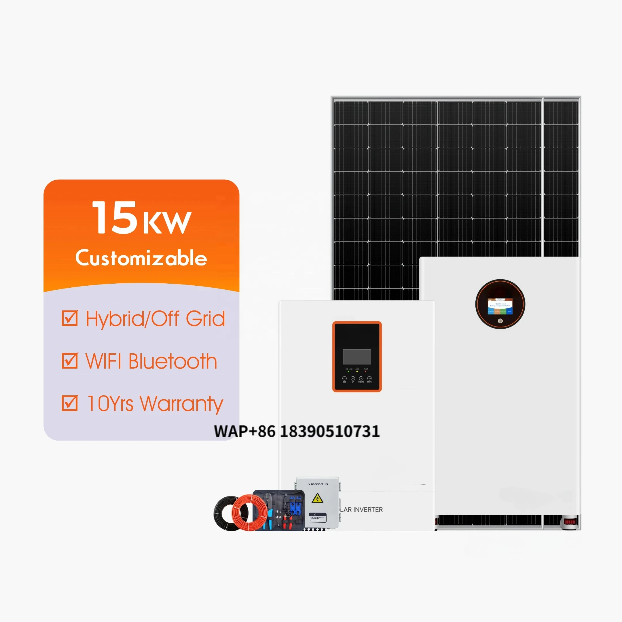 

Солнечные панели мощностью 15 кВт с аккумулятором и инверторным комплектом. Солнечная энергетическая система от сети. Гибридная солнечная энергетическая система.