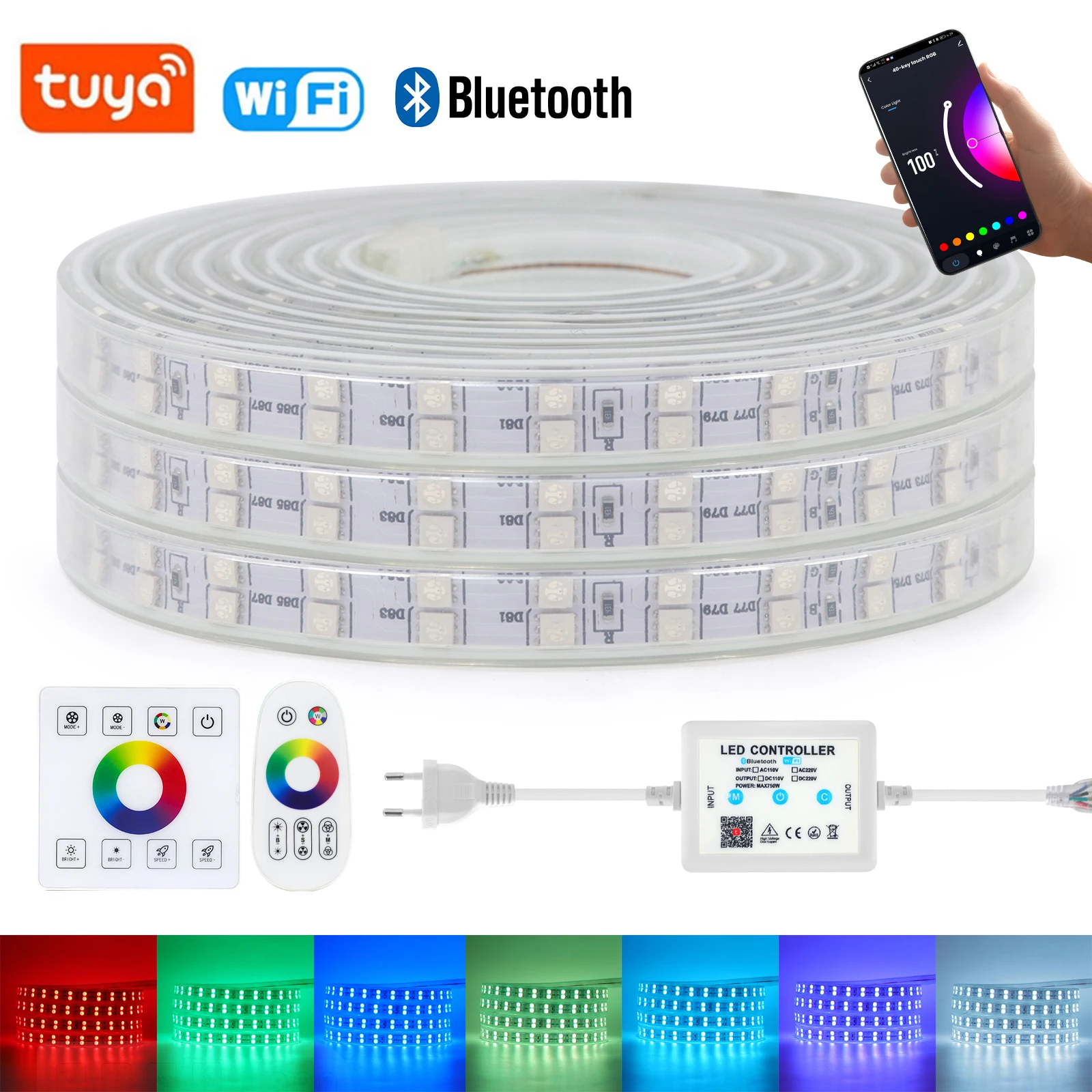 

WIFI Bluetooth RGB LED Strip Light Dual Row 220V 5050 120Leds/m Flexible Ribbon Tape Touch Panel and Remote Control Home Decor