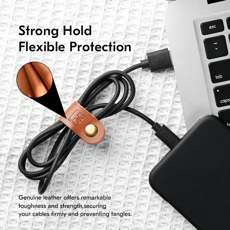 ربطات كابل من الجلد الطبيعي KBEAR A1، منظم وسلك بتصميم سريع للشاحن وكابلات سماعات الرأس، حزام كابل محمول
