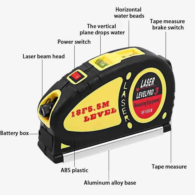 Mini Cross Line Laser Infrared Level High-precision Multifunctional Line Projector with Tape Measure Professional Measurement