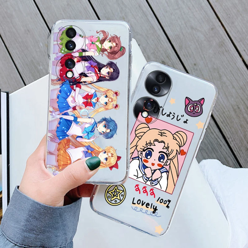 Caixa de telefone de silicone transparente, marinheiros, lua, coelho, gato, bonito, para honra 70, 50, x7, x7a, 20, huawei nova 5t, anime