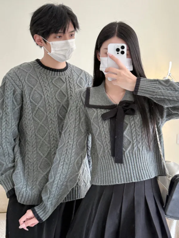 

Мужской модный вязаный свитер оверсайз с ромбовидным узором, зимняя базовая кофта в стиле кэжуал, парная модель