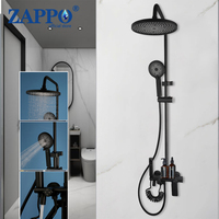 ZAPPO Bathroom Black Shower Faucet Set  w/ Hand Sprayer Rainfall Round Shower Head Tub Mixer Bath 4 Function Shower Systerm