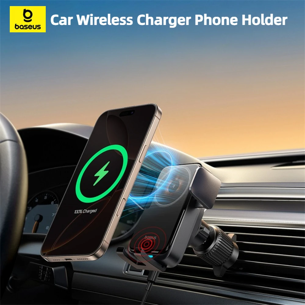 Baseus Car Wireless Charger for Xiaomi Samsung Huawei iPhone Car Phone Holder 15W Car Mount Coil Auto Tracking Wireless Charger