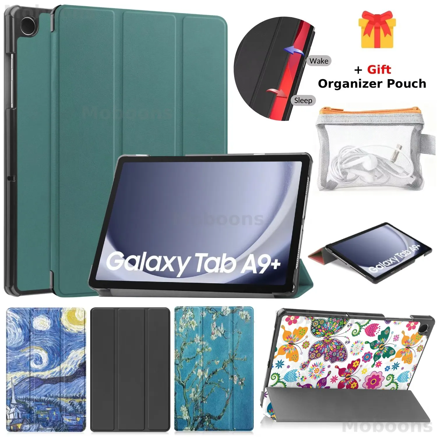 

For Samsung Galaxy Tab A9+ 11 inch 2023 SM-X210/X215/X216/X218 Case A9 Plus Tri-Fold Auto Sleep PU Leather Stand Cover Funda