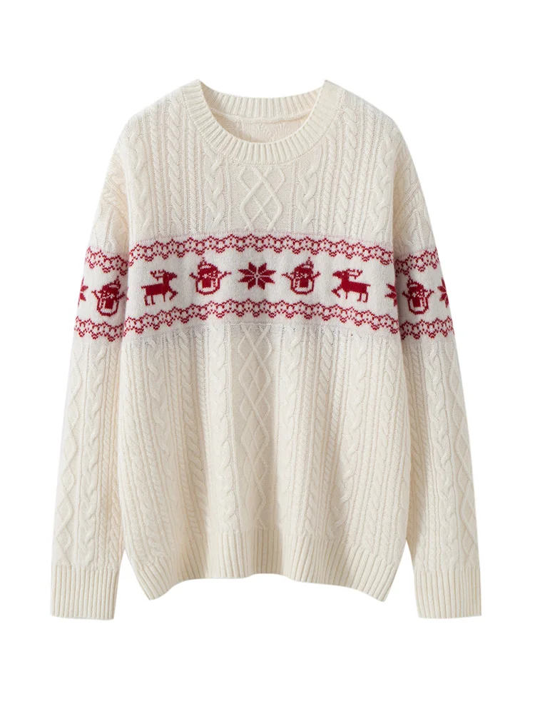 MEETCC femmes 100% pull en cachemire automne hiver pull de noël col rond motif cerf pull en cachemire doux chaud confortable tricots