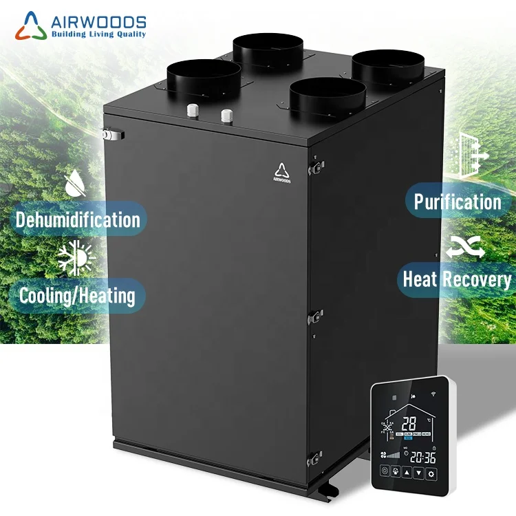 الكل في واحد مضخة الحرارة ERV التدفئة/التبريد/إزالة الترطيب واي فاي التحكم قابل للغسل سداسية الأساسية