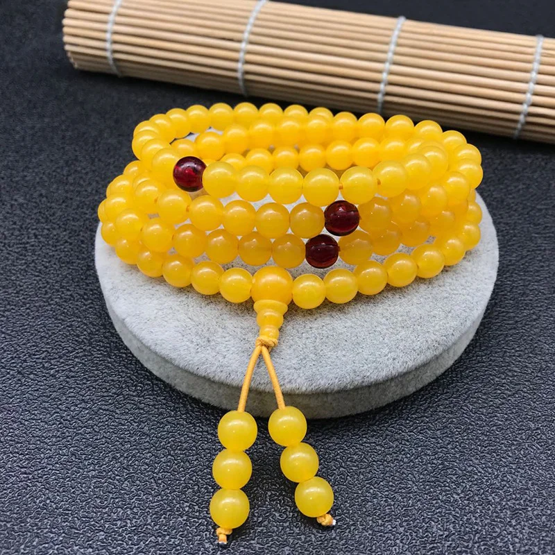 Natural Explosions 8mm108 Beeswax Beads Bracelet Beads Multi-circle Chicken Oil Yellow Beeswax Bracelet