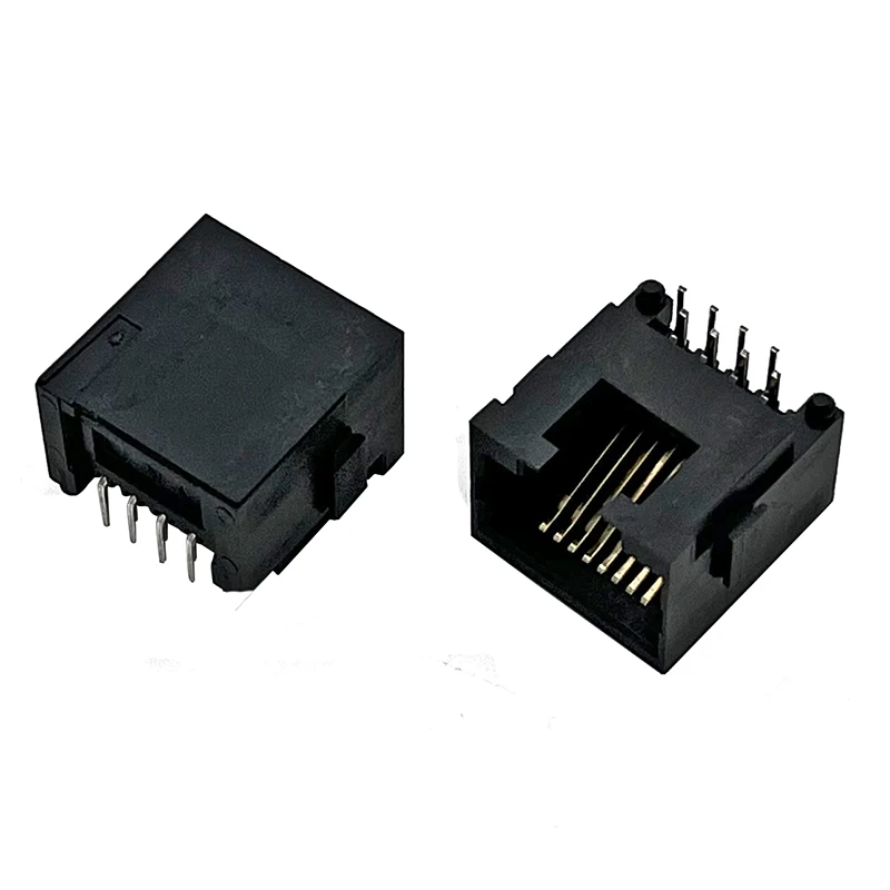 10PCS Rj45 connector 8P8C socket Black all-plastic DIP Female Sinking plate 8.65MM