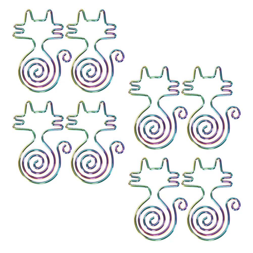 8 قطع من مشابك الورق على شكل قطة بألوان متنوعة، مشابك بتصميم حيوانات لعرض بطاقة الصور، إشارة مرجعية معدنية للوازم المكتبية