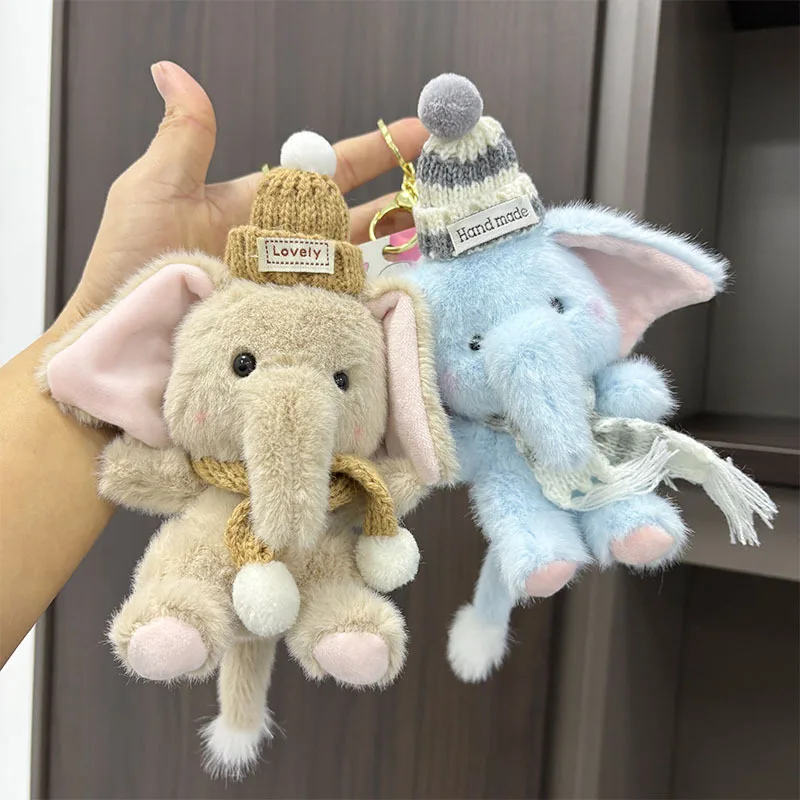 

Cute Elephant with Hat Plush Keychain 12CM Fluffy Cartoon Bag Charm Pendant for Girls Women Kids Birthday Gift Daily Accessory