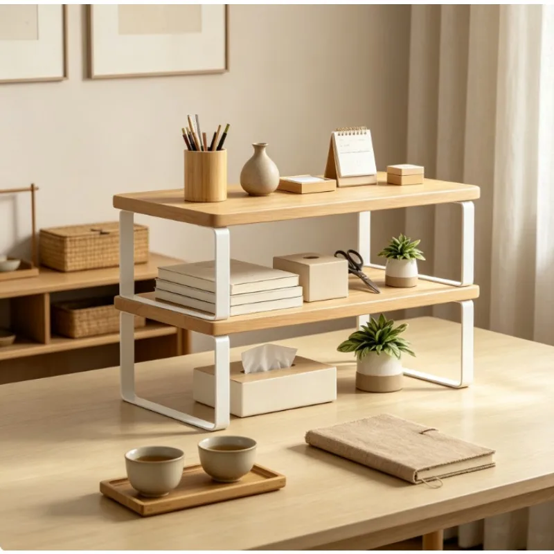 Adjustable Computer Monitor Stand, Elevated Home Office Storage Rack with Desktop Organizer, Heavy-Duty Space-Saving Riser