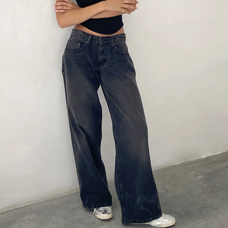レディース Y2K ローライズ バギーパンツ ルーズフィット ボーイ