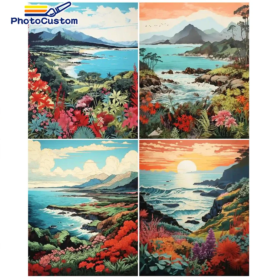 

PhotoCustom Painting By Numbers Landscape With Frame Diy Kits On Canvas Acrylic Paint For Adults Coloring By Numbers Decoration