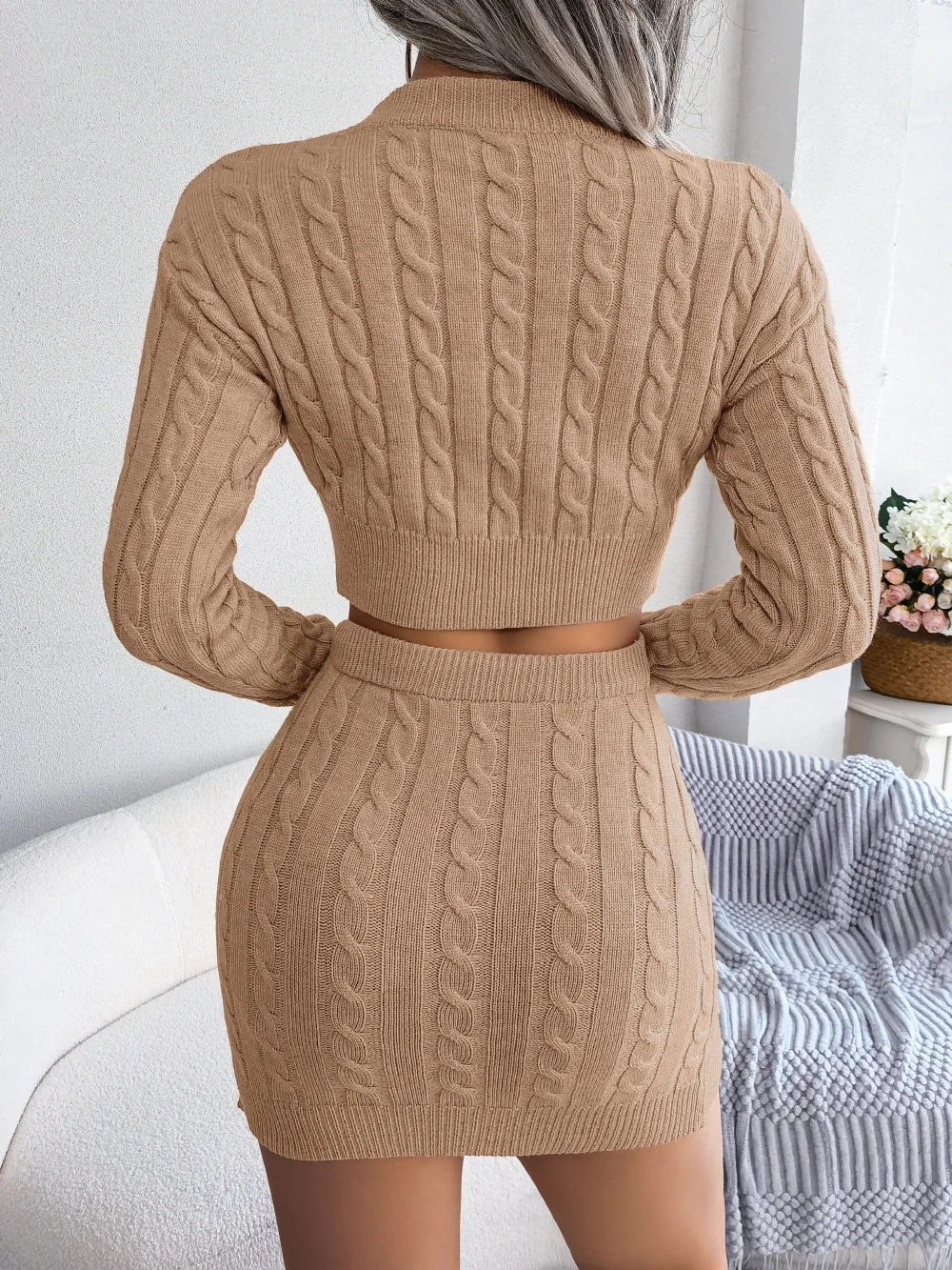 2026 Two-Piece Set Casual Crop Top Sweater and Bodycon Skirt Knit Set Women's Sweater Tops Sweaters Women Female Woman Clothing - view 4