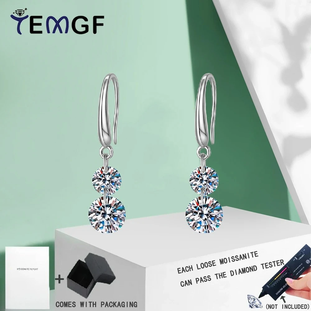 

TEMGF Moissanite Drop Earrings With GRA S925 Sterling Silver Tassels Ear Studs for Women Girls Fashion Luxury Fine Jewelry Gift